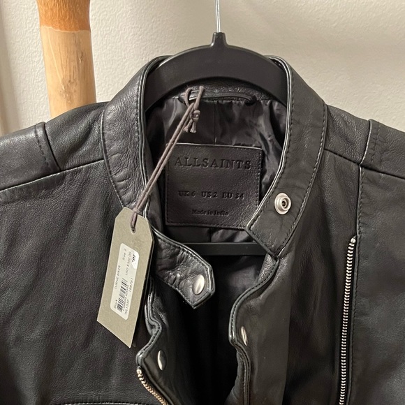 New: Allsaints Turne Leather Jacket Black Biker - Picture 4 of 9